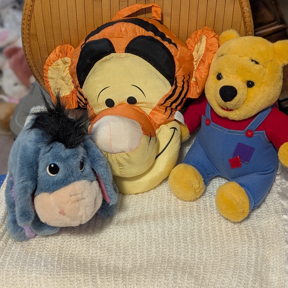 Disney Mattel Vintage 90s Talking Eeyore & Winnie The Pooh Dolls Bundle